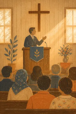 Pastor Preaching in Warm Chapel Light