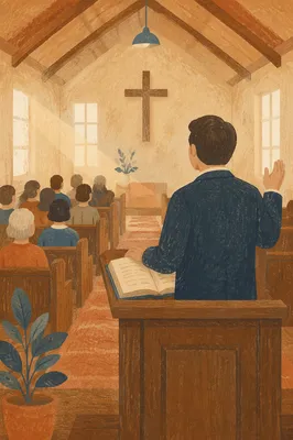 Pastor Preaching in Warm Chapel Light