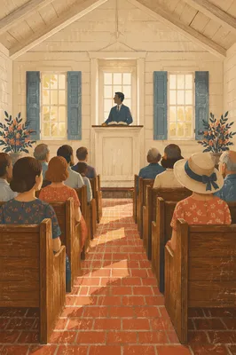 Pastor Preaching in Historic Wooden Chapel