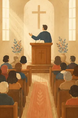 Pastor Preaching in Warm Brick Chapel