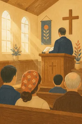 Pastor Preaching in Sunlit Chapel