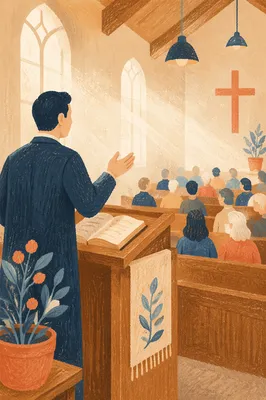 Pastor Preaching in Warm Chapel Light