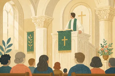 Pastor Preaching at White Church Pulpit