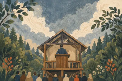Pastor Preaching in Woodland Chapel