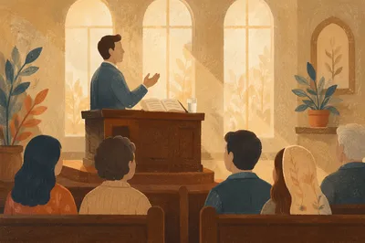 Pastor Preaching in Warm Morning Worship