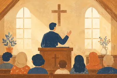Pastor Preaching in Warm Community Church