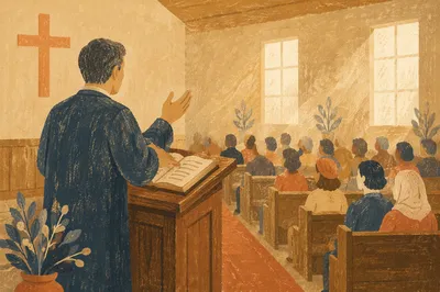 Pastor Preaching in a Quiet Chapel