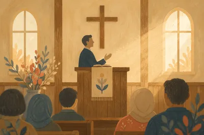 Pastor Preaching in Warm Chapel Light