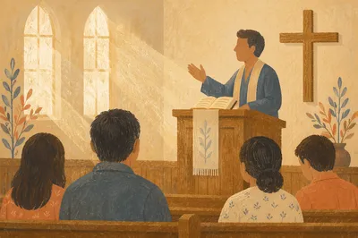 Pastor Preaching in Warm Chapel Light