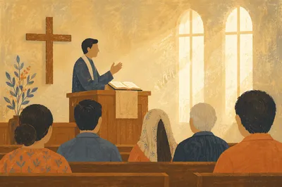 Pastor Preaching in Warm Chapel Light