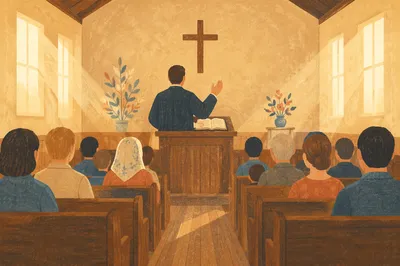 Pastor Preaching in Warm Chapel Light