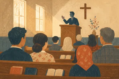 Pastor Preaching in Warm Chapel Light