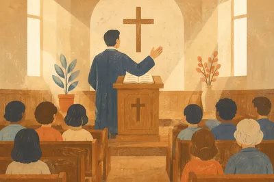 Pastor Preaching in Warm Brick Chapel