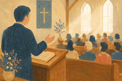 Pastor Preaching in Warm Chapel Light