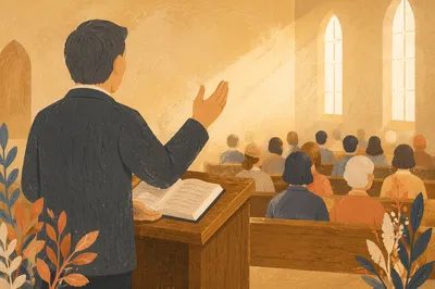 Pastor Preaching in Sunlit Chapel