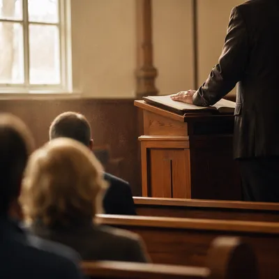 Pastor Preaching in Warm Chapel Light
