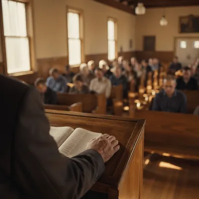 Pastor Preaching in a Modest Chapel