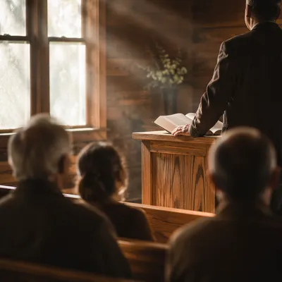 Pastor Preaching in Warm Chapel Light