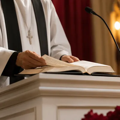 Pastor Preaching at White Pulpit