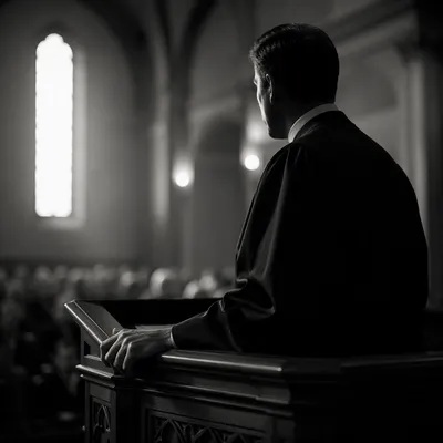 Pastor Preaching at Wooden Pulpit