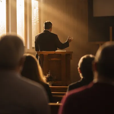 Pastor Preaching in Warm Chapel Light