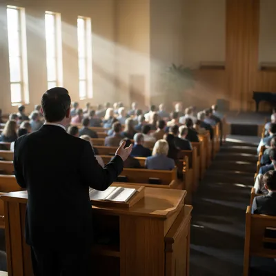 Pastor Preaching to Congregation in Warm Sanctuary