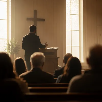 Pastor Preaching in Warm Chapel Light
