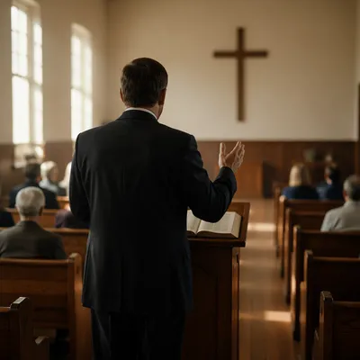 Pastor Preaching in Warm Chapel Light