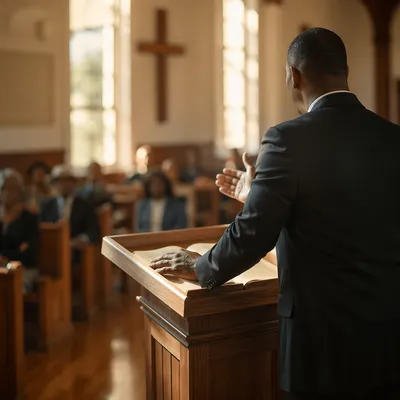 Pastor Preaching in Warm Chapel Light