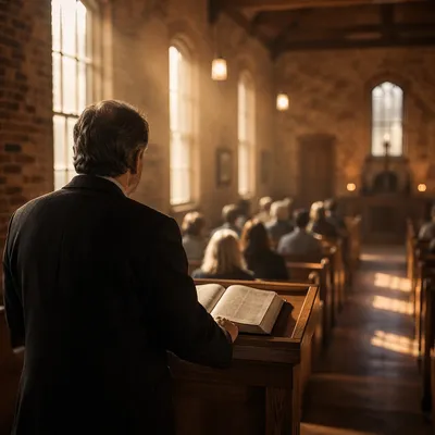 Pastor Preaching in Warm Brick Chapel