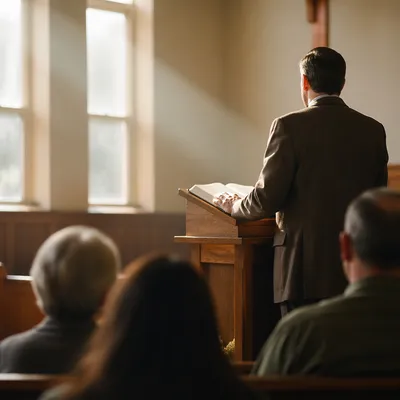 Pastor Preaching in Warm Chapel Light
