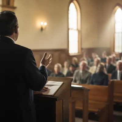 Pastor Preaching in Warm Chapel Light
