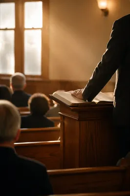 Pastor Preaching in Warm Chapel Light