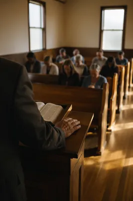 Pastor Preaching in a Modest Chapel