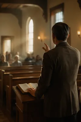 Pastor Preaching in a Quiet Chapel