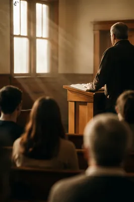 Pastor Preaching in Warm Chapel Light