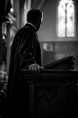 Pastor Preaching at Wooden Pulpit