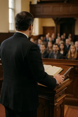 Pastor Preaching at Wooden Pulpit