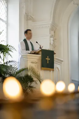 Pastor Preaching at White Chapel Pulpit