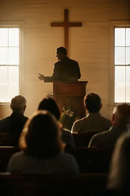 Pastor Preaching in a Modest Chapel