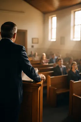 Pastor Preaching in Modest Church Sanctuary