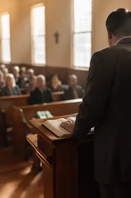 Pastor Preaching in a Humble Chapel