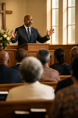 Pastor Preaching in Warm Church Interior