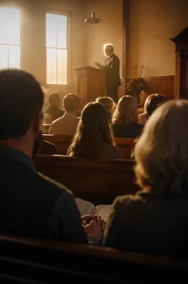 Pastor Preaching in Warm Wooden Chapel