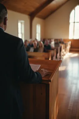 Pastor Preaching in Warm Wooden Chapel