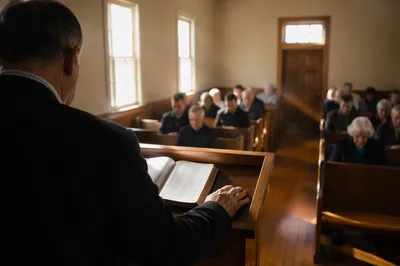 Pastor Preaching in Warm Chapel Light