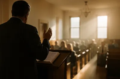 Pastor Preaching in a Modest Chapel