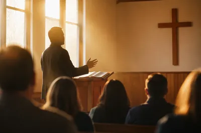 Pastor Preaching in Warm Morning Chapel