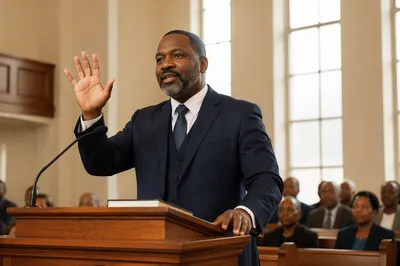 Pastor Preaching in Bright Church Sanctuary