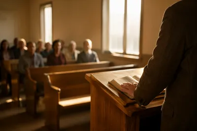 Pastor Preaching in a Humble Chapel